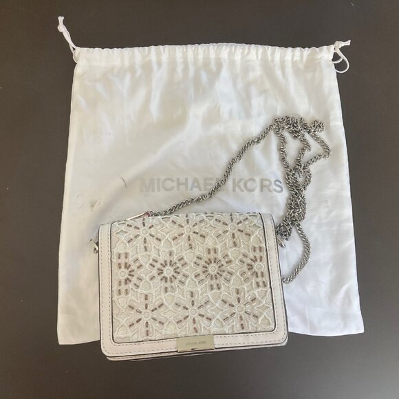 Michael Kors Clutch Crossbody Bag Purse Jade Medium Gusset Embroidered Leather - Picture 2 of 16